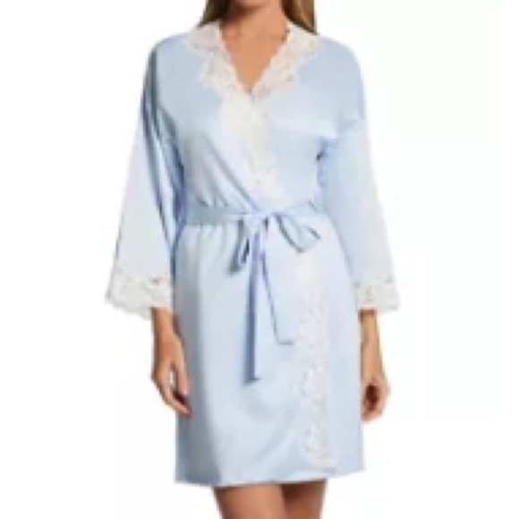 Ralph Lauren Robe Short Wrap Blue Lace Trimmed Size Small New - Picture 2 of 8